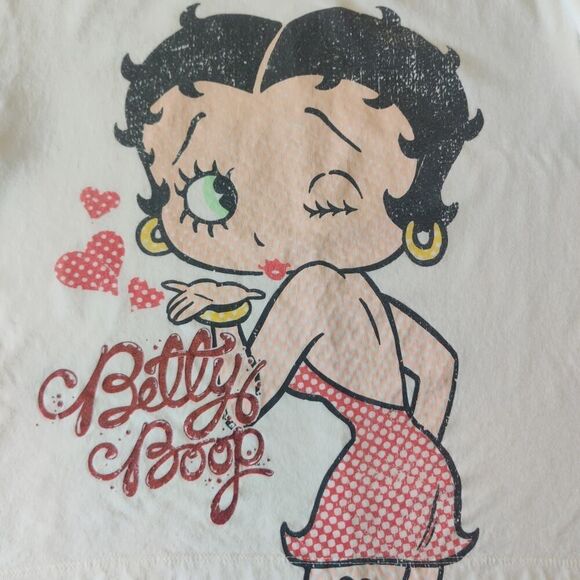 Betty Boop blowing kisses glitter letter crop tee sz L - Picture 5 of 8